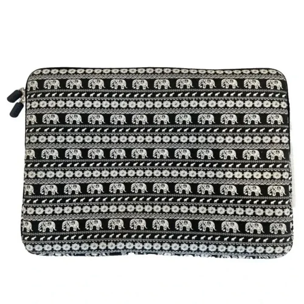 KAMOR Laptop Sleeve & Essential Wallet Case African Indian Elephant Design Zip